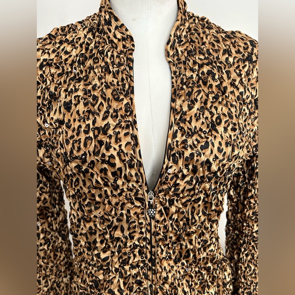 MSK Tan /Brown /Black Sequined Animal Print Blazer Women Size M (Medium) - Picture 7 of 9